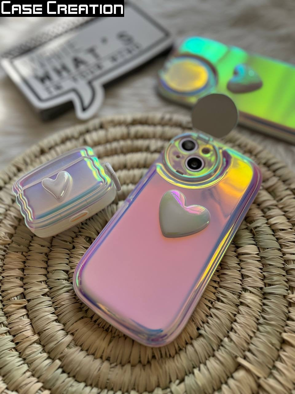 3D Holographic Heart Color Changing Women Makeup Reflective Phone Cover